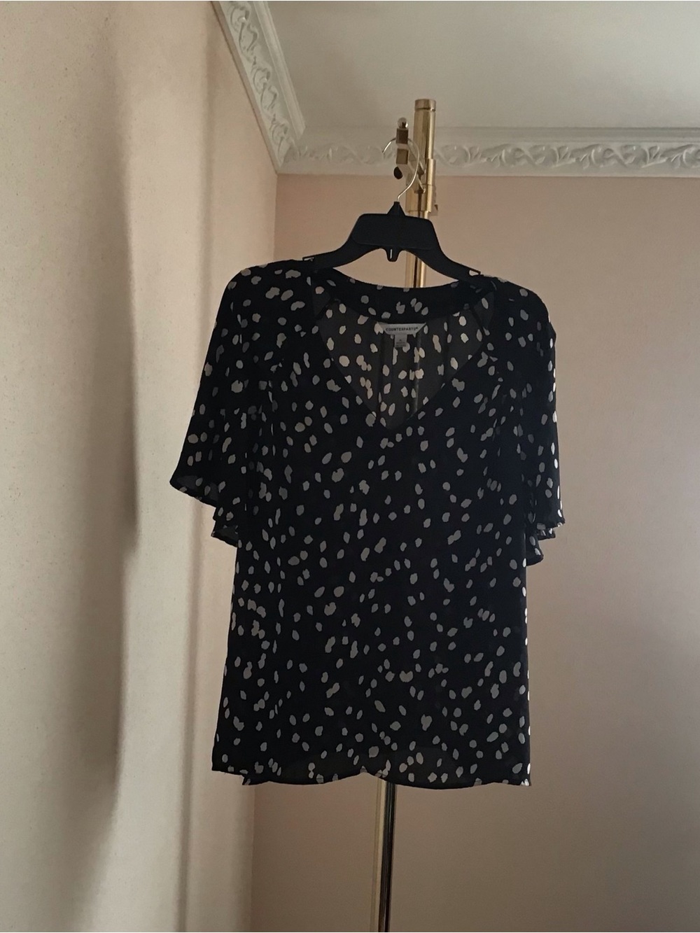 Counterparts Black Blouse with White Spot Print